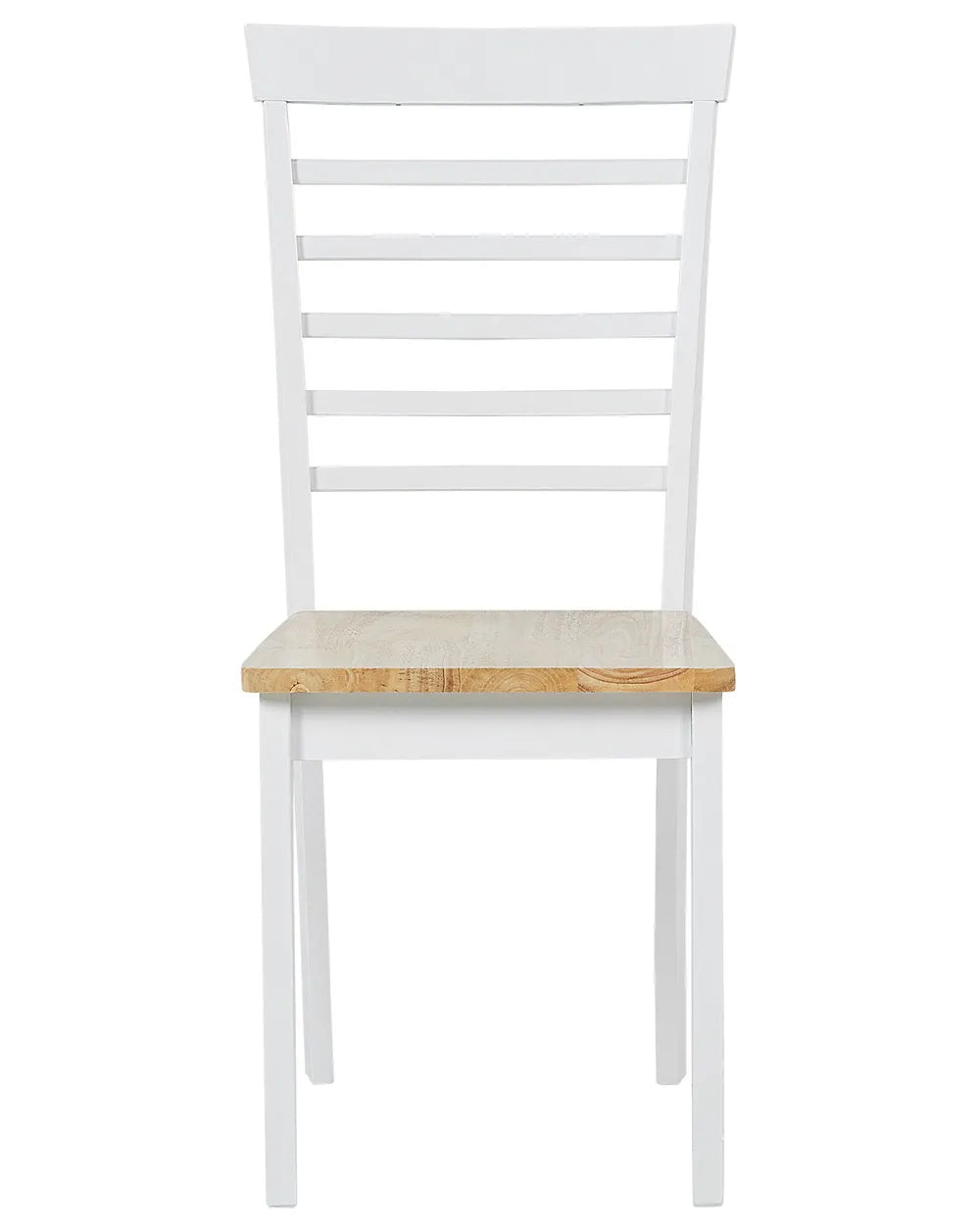 Classic two-tone dining chair featuring a white frame, natural wood seat, and slatted backrest for a timeless farmhouse-inspired look.