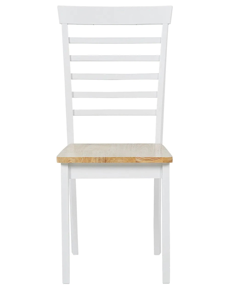 Classic two-tone dining chair featuring a white frame, natural wood seat, and slatted backrest for a timeless farmhouse-inspired look.