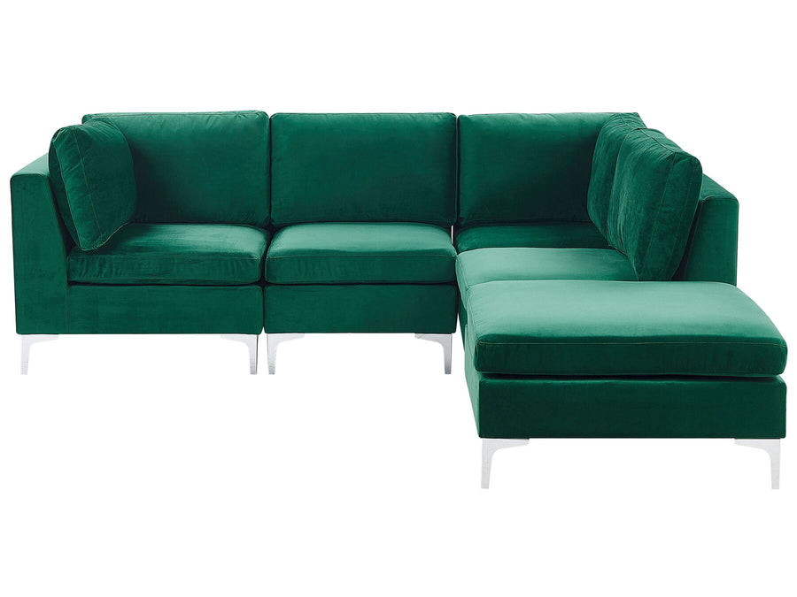 Evja Left Hand 4 Seater Modular Velvet Corner Sofa with Ottoman Green