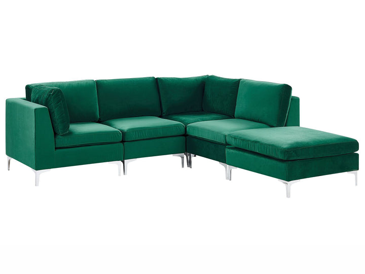 Evja Left Hand 4 Seater Modular Velvet Corner Sofa with Ottoman Green