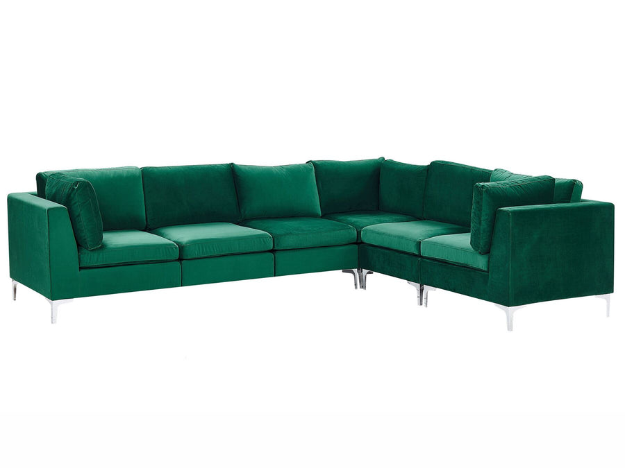 Evja Left Hand 6 Seater Modular Velvet Corner Sofa Green