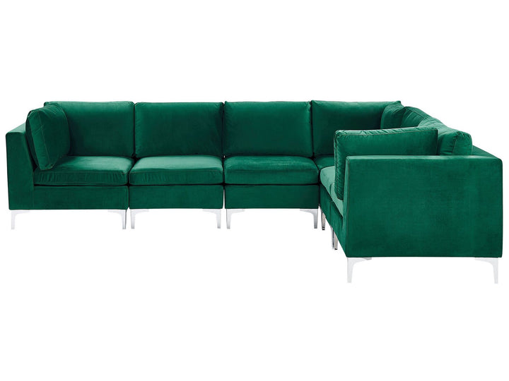 Evja Left Hand 6 Seater Modular Velvet Corner Sofa Green