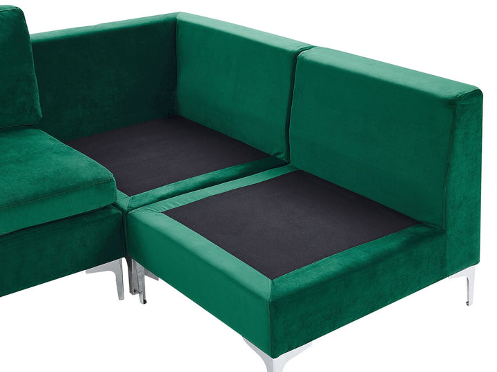 Evja Left Hand 6 Seater Modular Velvet Corner Sofa Green