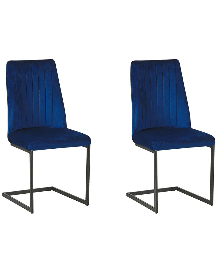 Set of 2 Dining Chairs Velvet Navy Blue Coney