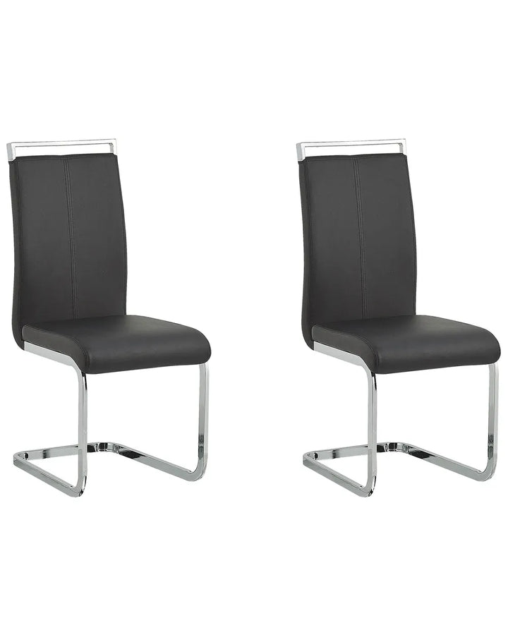 Set of 2 Dining Chairs Faux Leather Black Ethan