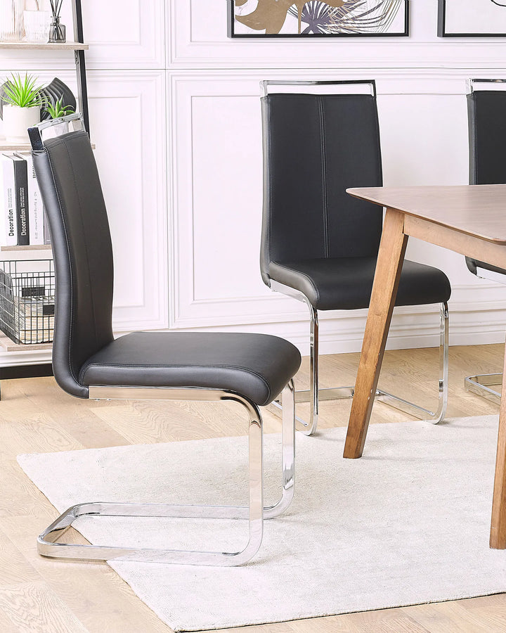 Paired with a wood dining table, these chairs add a sophisticated and modern touch to contemporary dining and office spaces.