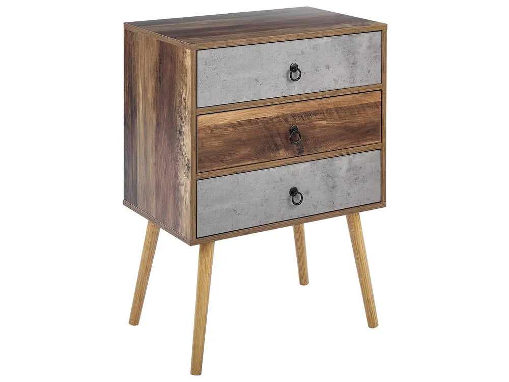 3 Drawer Chest Grey Concrete Effect Retro Style Invero