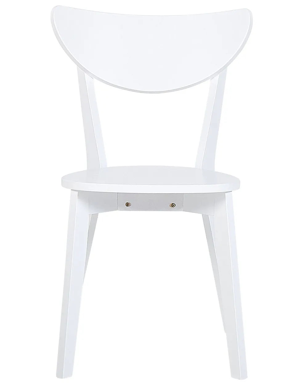 Minimalist dining chair with a sleek all-white finish, featuring a curved backrest, round seat, and tapered legs for a clean Scandinavian-inspired look.