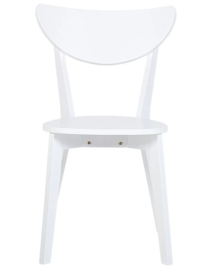 Minimalist dining chair with a sleek all-white finish, featuring a curved backrest, round seat, and tapered legs for a clean Scandinavian-inspired look.