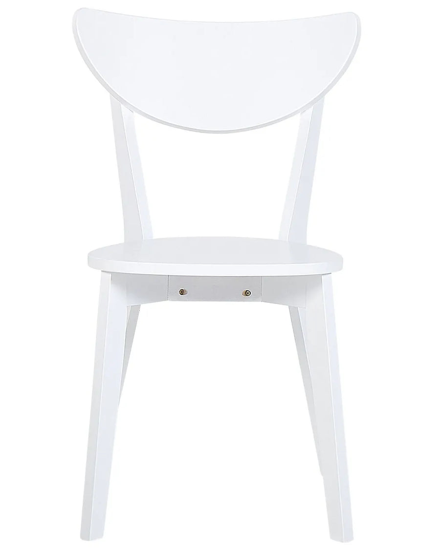 Minimalist dining chair with a sleek all-white finish, featuring a curved backrest, round seat, and tapered legs for a clean Scandinavian-inspired look.