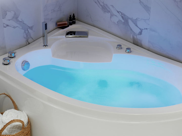 Right Hand Whirlpool Corner Bath with LED 1500 x 1000 mm White Neiva