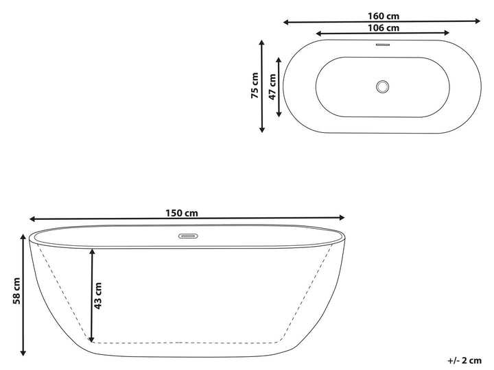 Freestanding Bath 1600 x 750 mm White Carrera