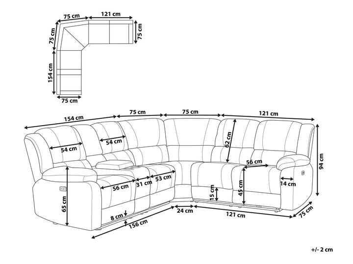 Rokke Corner Fabric Electric Recliner Sofa with USB Port Grey