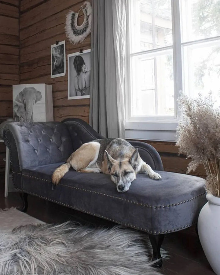 Left-Hand Chaise Lounge Velvet Grey Davene
