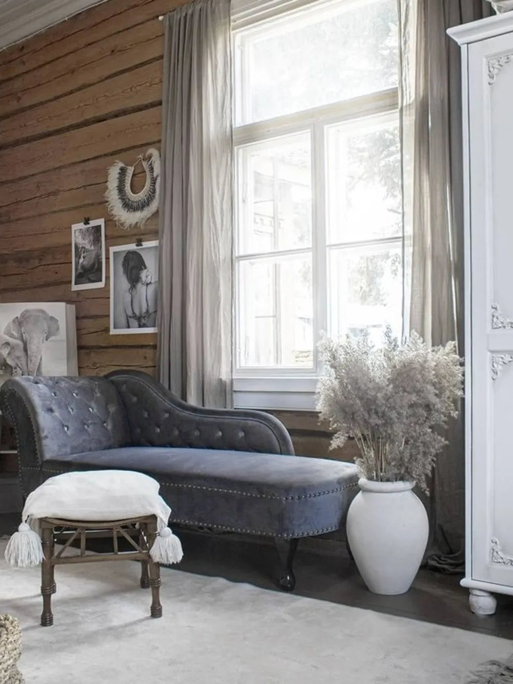 Left-Hand Chaise Lounge Velvet Grey Davene