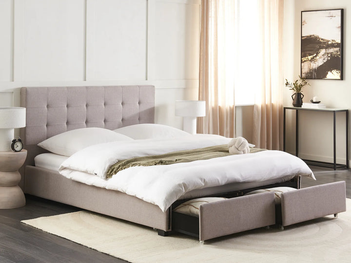 Bed with Storage Drawers Fabric 160 x 200 cm (EU King Size) Light Grey Nancy