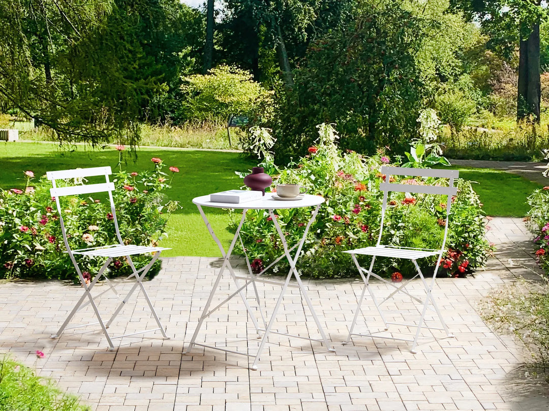 Bistro Set Folding Metal White Rosa