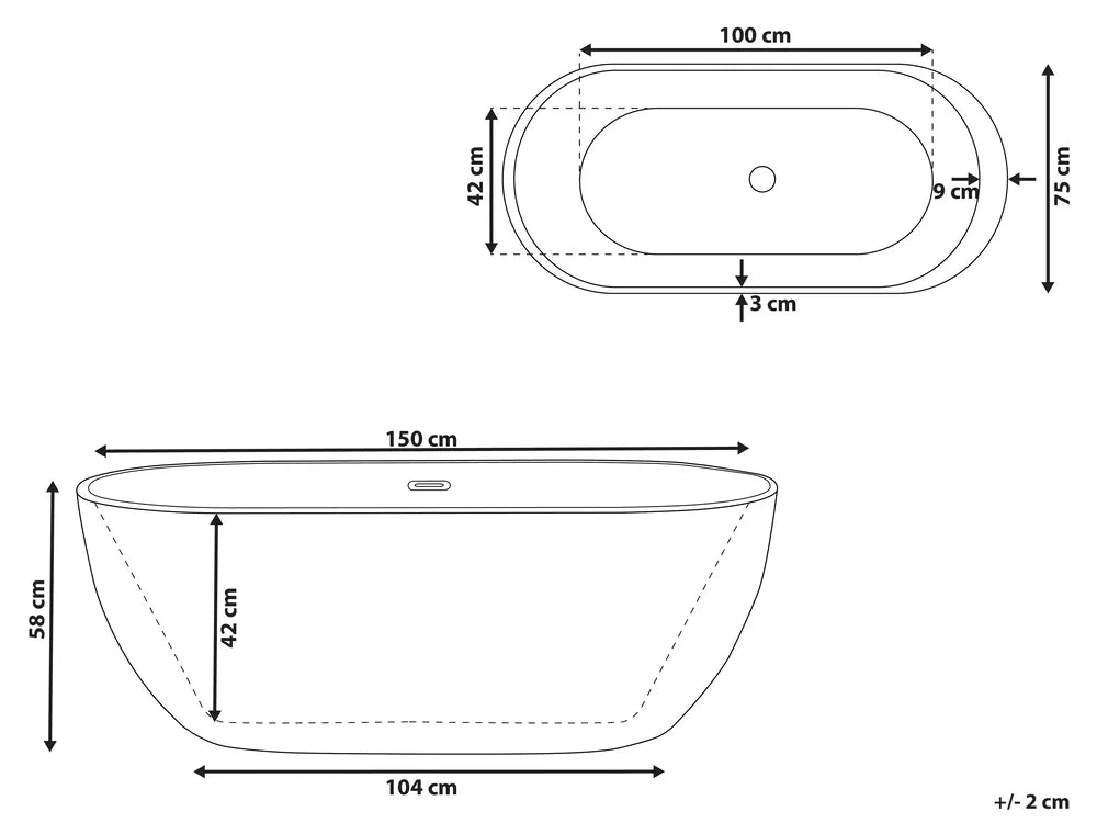 Freestanding Bathtub NEVIS 1500 x 750 mm Black