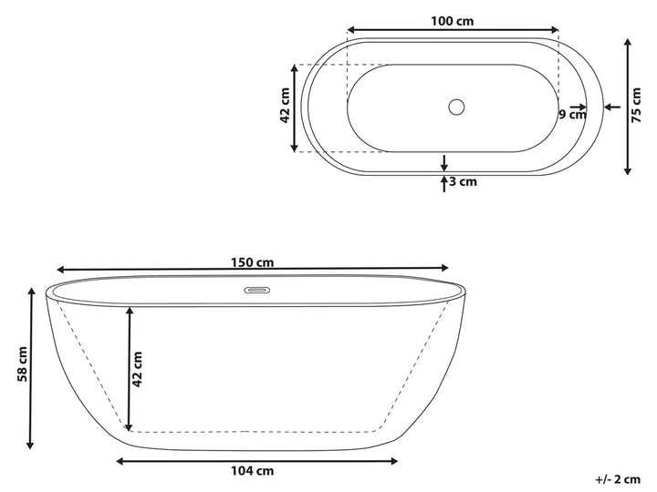 Freestanding Bathtub NEVIS 1500 x 750 mm Black