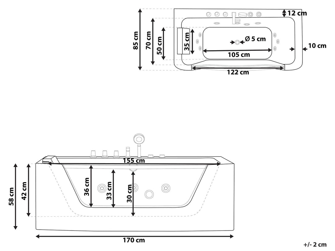 Whirlpool Bath 1700 x 850 mm White Barranca