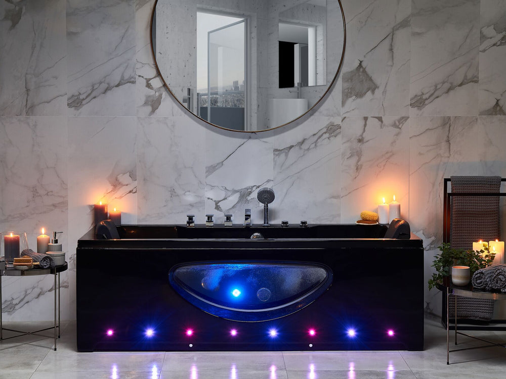 Whirlpool Bath with LED 1700 x 800 mm Black Hawes