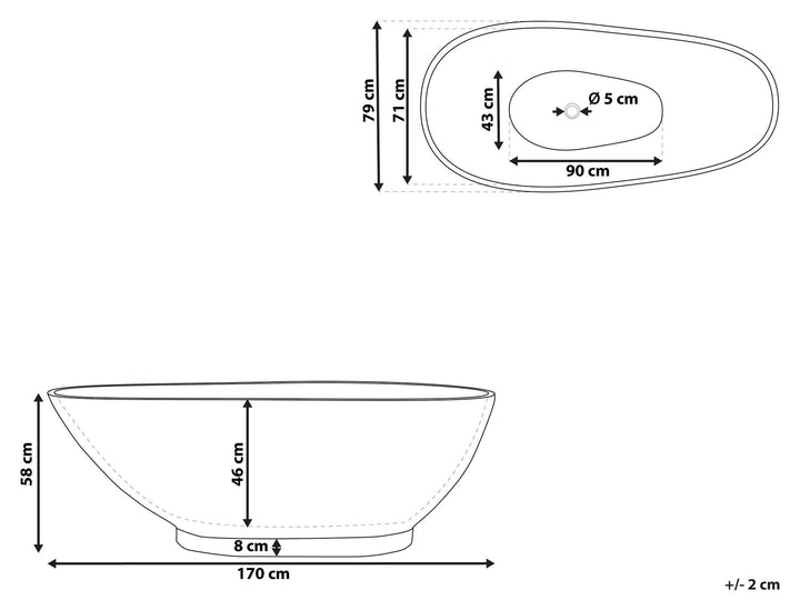 Bath 1700 x 800 mm Marble Effect Black Rioja
