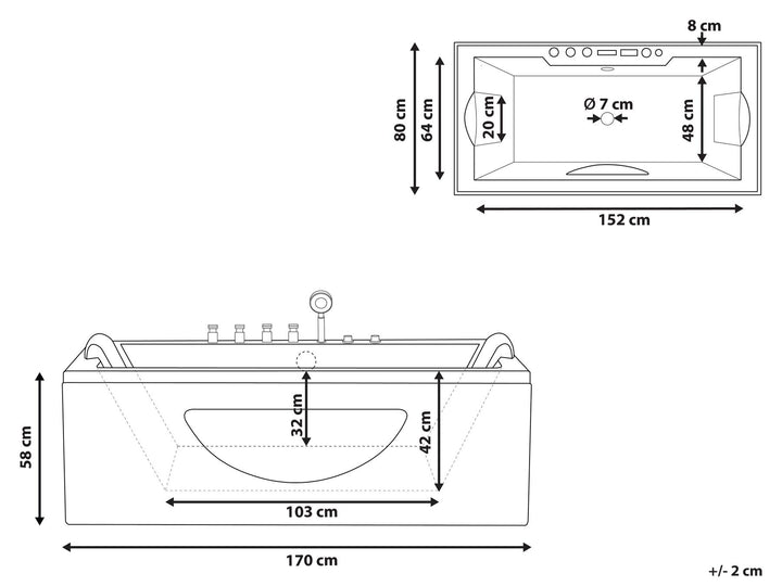 Whirlpool Bath with LED 1700 x 800 mm Black Hawes