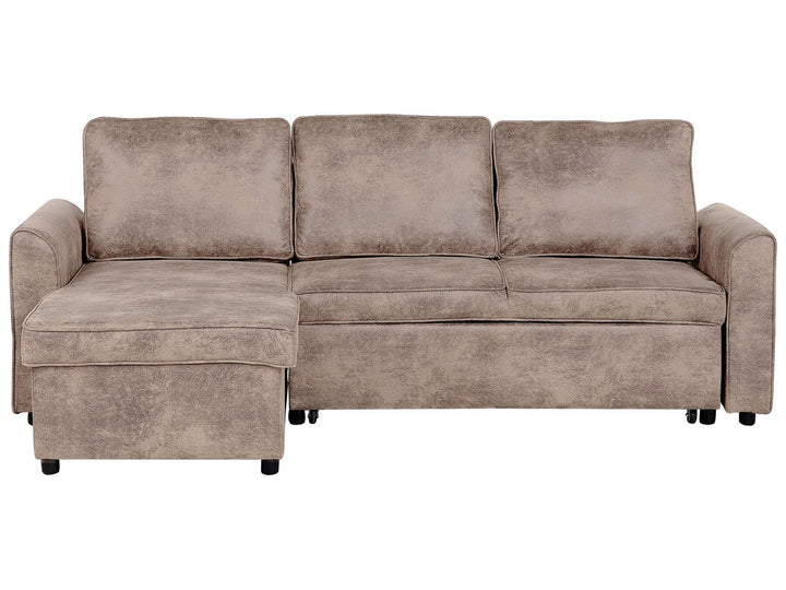 Nesna Right Hand Faux Leather Corner Sofa Bed with Storage Brown 