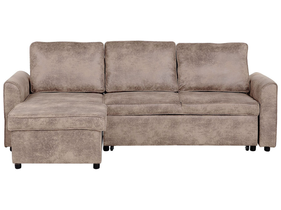 Nesna Right Hand Faux Leather Corner Sofa Bed with Storage Brown 