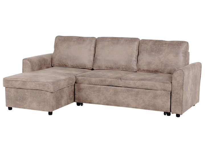 Nesna Right Hand Faux Leather Corner Sofa Bed with Storage Brown