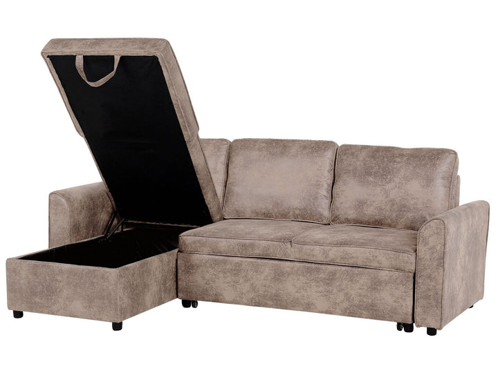 Nesna Right Hand Faux Leather Corner Sofa Bed with Storage Brown
