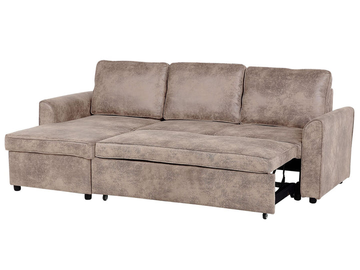 Nesna Right Hand Faux Leather Corner Sofa Bed with Storage Brown