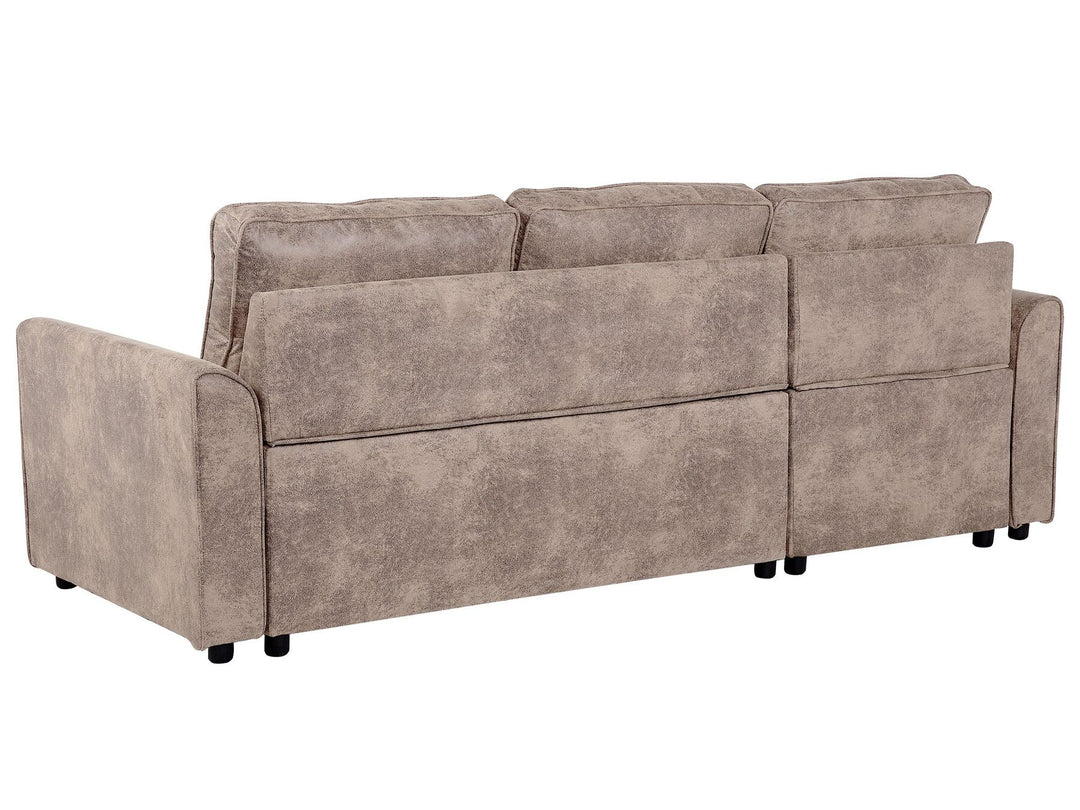 Nesna Right Hand Faux Leather Corner Sofa Bed with Storage Brown
