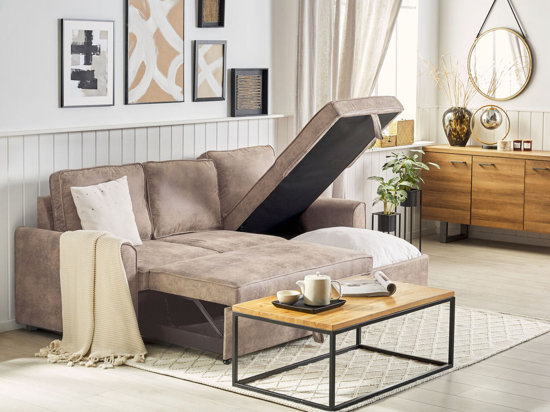 Corner Sofa Nesna Brown Faux Leather Left Hand