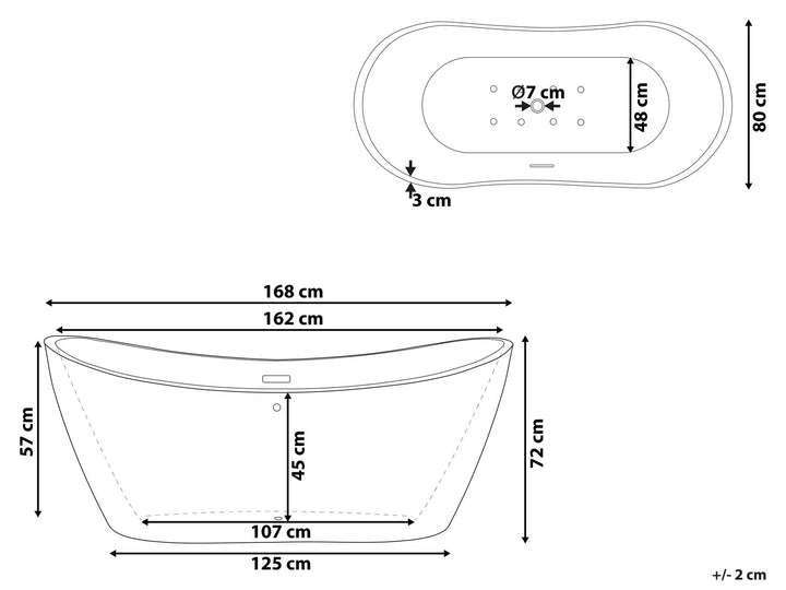 Freestanding Whirlpool Bath with LED 1680 x 800 mm White Antigua