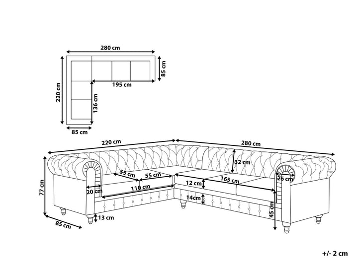 Chesterfield Right Hand Fabric Corner Sofa Beige