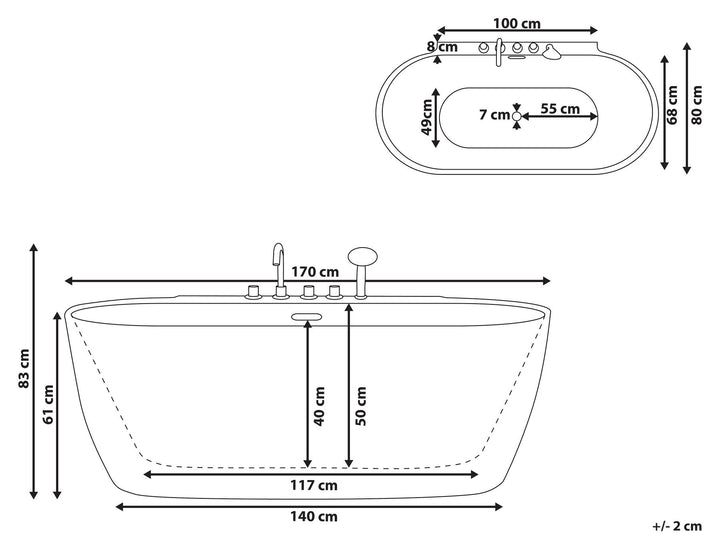 Freestanding Bath 1700 x 800 mm Red Rotso