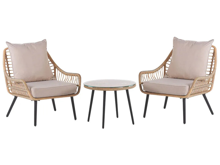 Bistro Set with Cushions PE Rattan Natural Orelia