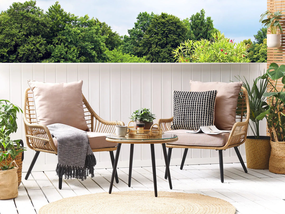 Bistro Set with Cushions PE Rattan Natural Orelia