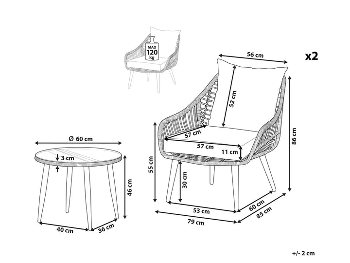 Bistro Set with Cushions PE Rattan Natural Orelia