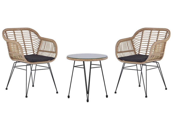 Bistro Set with Cushions PE Rattan Natural Poppy