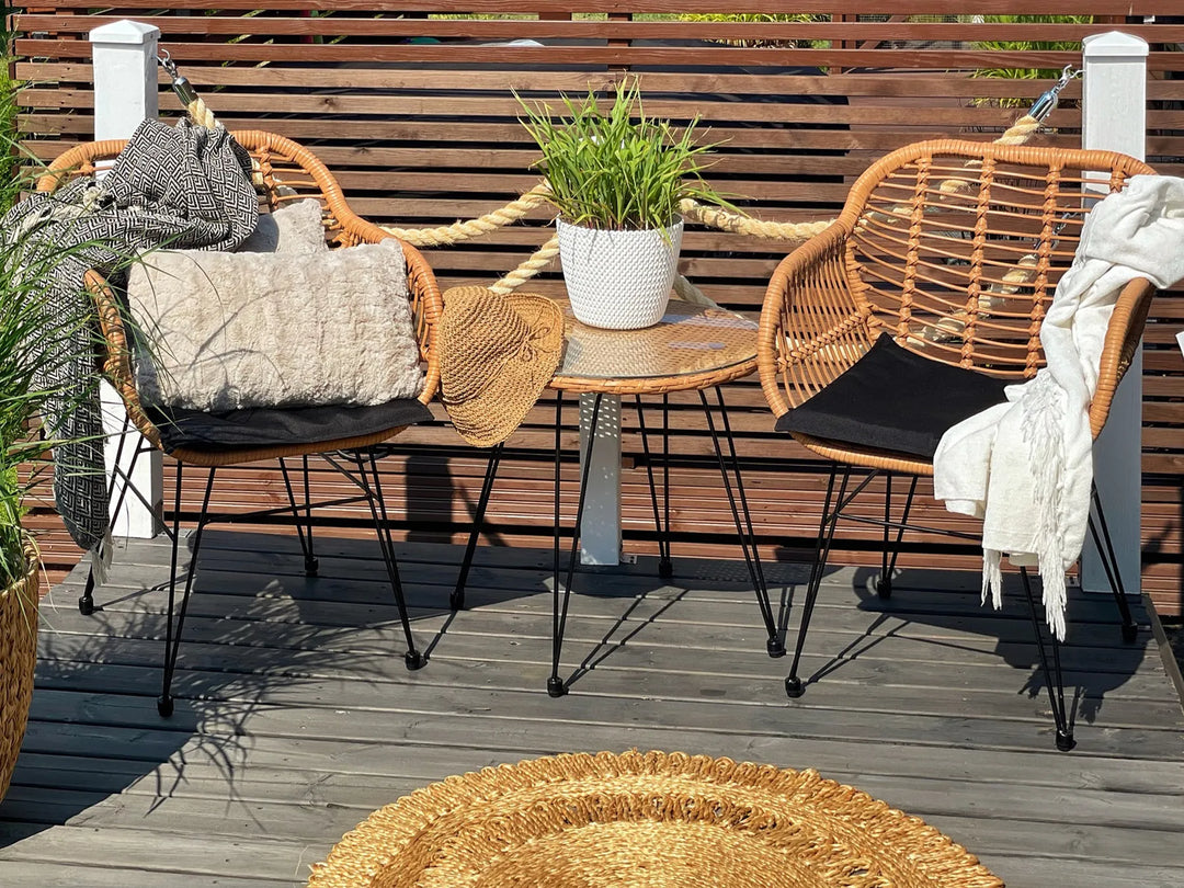 Bistro Set with Cushions PE Rattan Natural Poppy