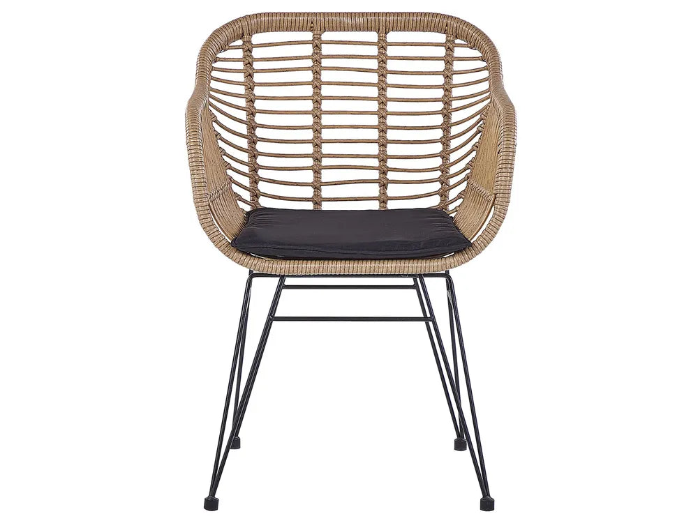 Bistro Set with Cushions PE Rattan Natural Poppy