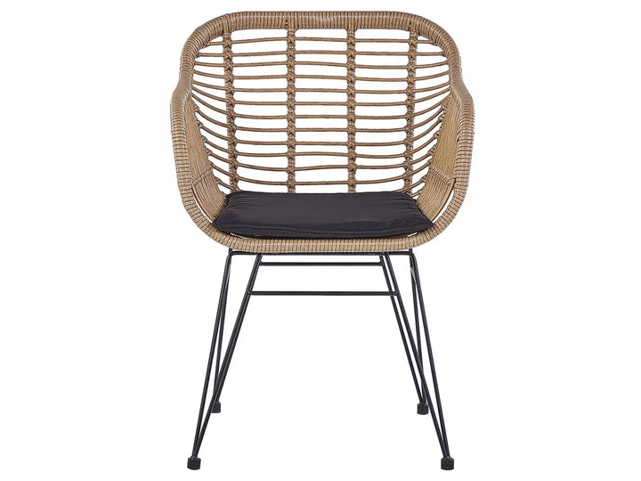 Bistro Set with Cushions PE Rattan Natural Poppy
