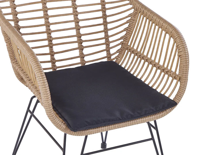 Bistro Set with Cushions PE Rattan Natural Poppy