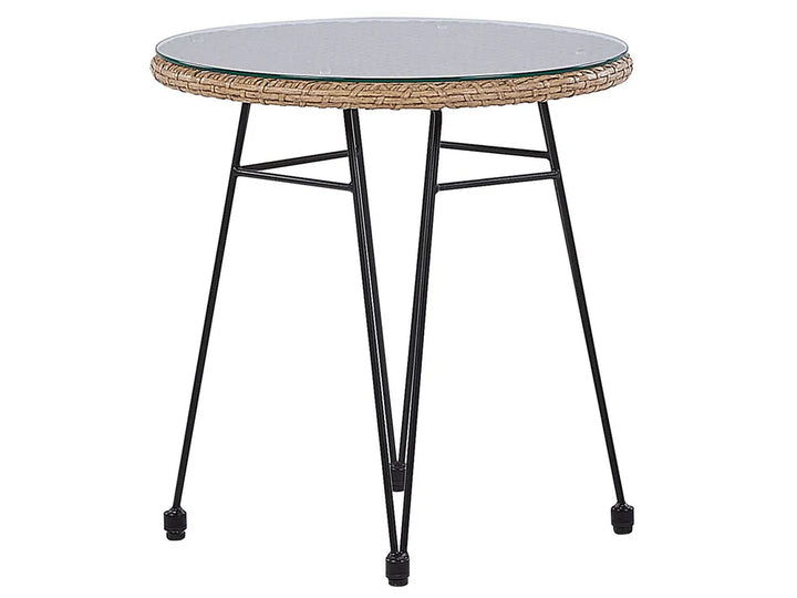 Bistro Set with Cushions PE Rattan Natural Poppy