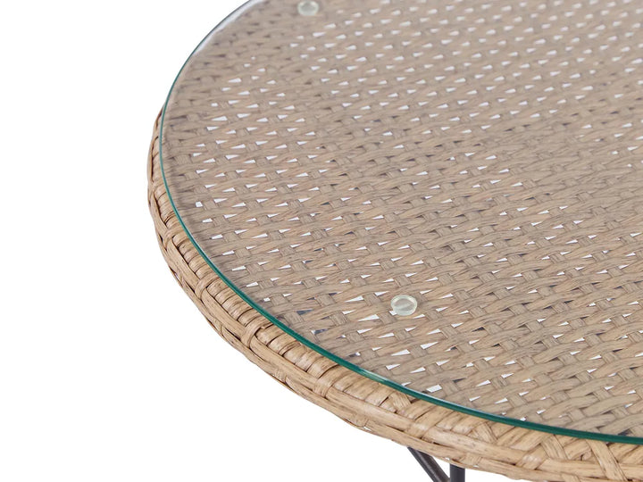 Bistro Set with Cushions PE Rattan Natural Poppy
