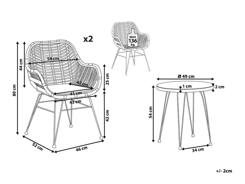 Bistro Set with Cushions PE Rattan Natural Poppy