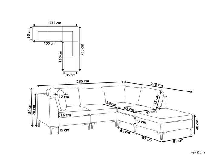 Evja Left Hand 4 Seater Modular Velvet Corner Sofa with Ottoman Green