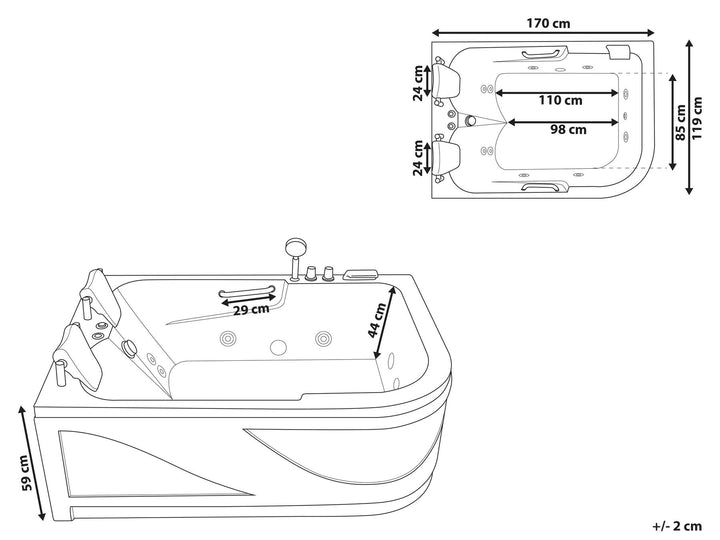 Right Hand Whirlpool Corner Bath with LED 1700 x 1190 mm White Bayamo